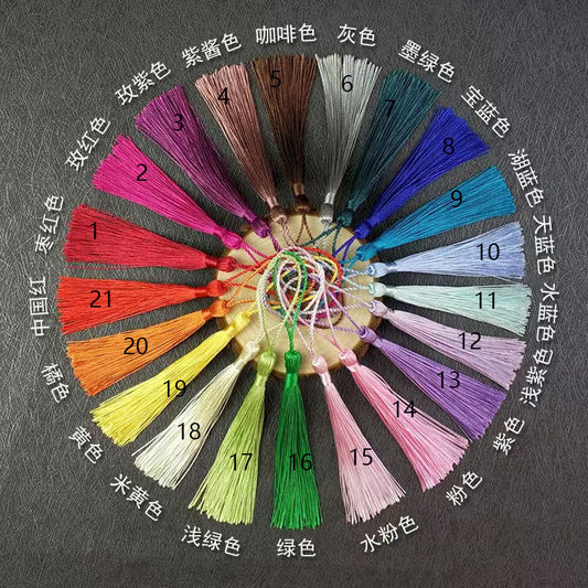 tassels  in 21 colors for bookmarks and others,color pick at below color chart and remark or send email to us