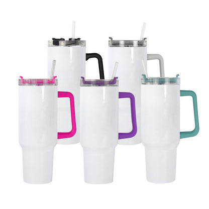 40oz Sublimation Blank Tumbler with Color Handle & Straw - White Glossy wholesale