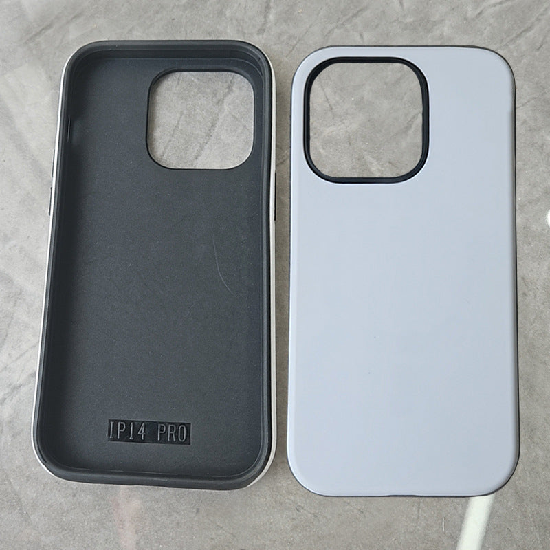 Blank film phone cases in black and white, two-in-one construction