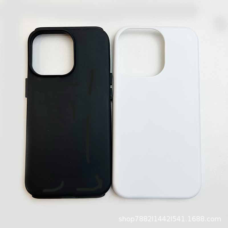Blank film phone cases in black and white on a light background
