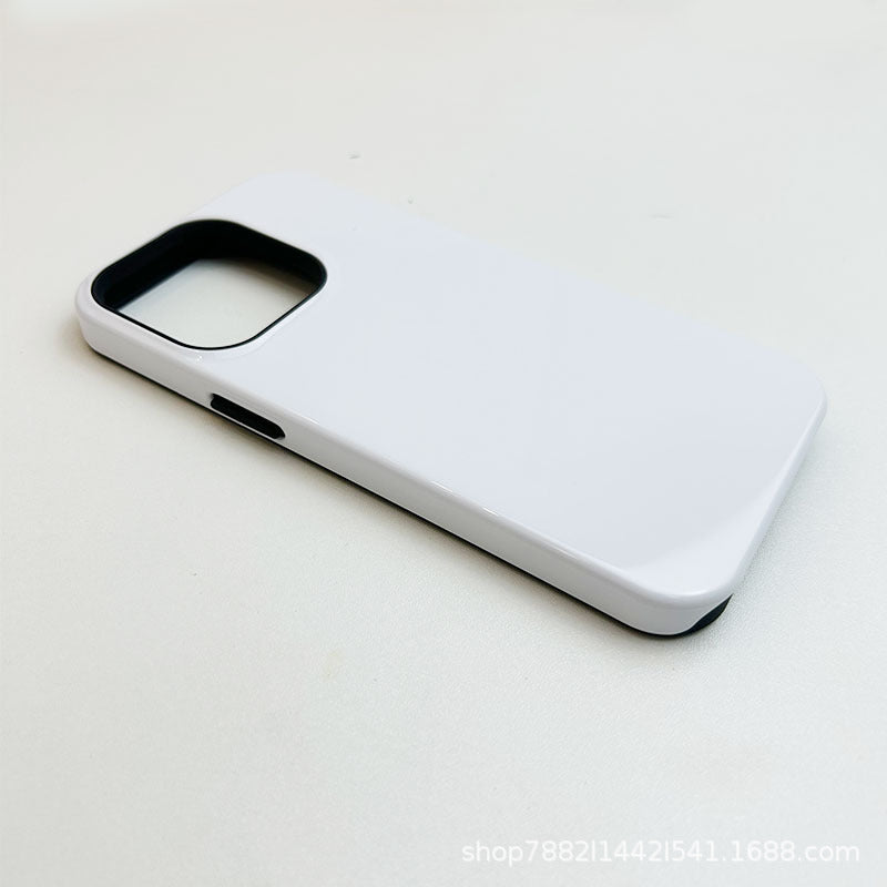 Blank film phone case angled on a white surface