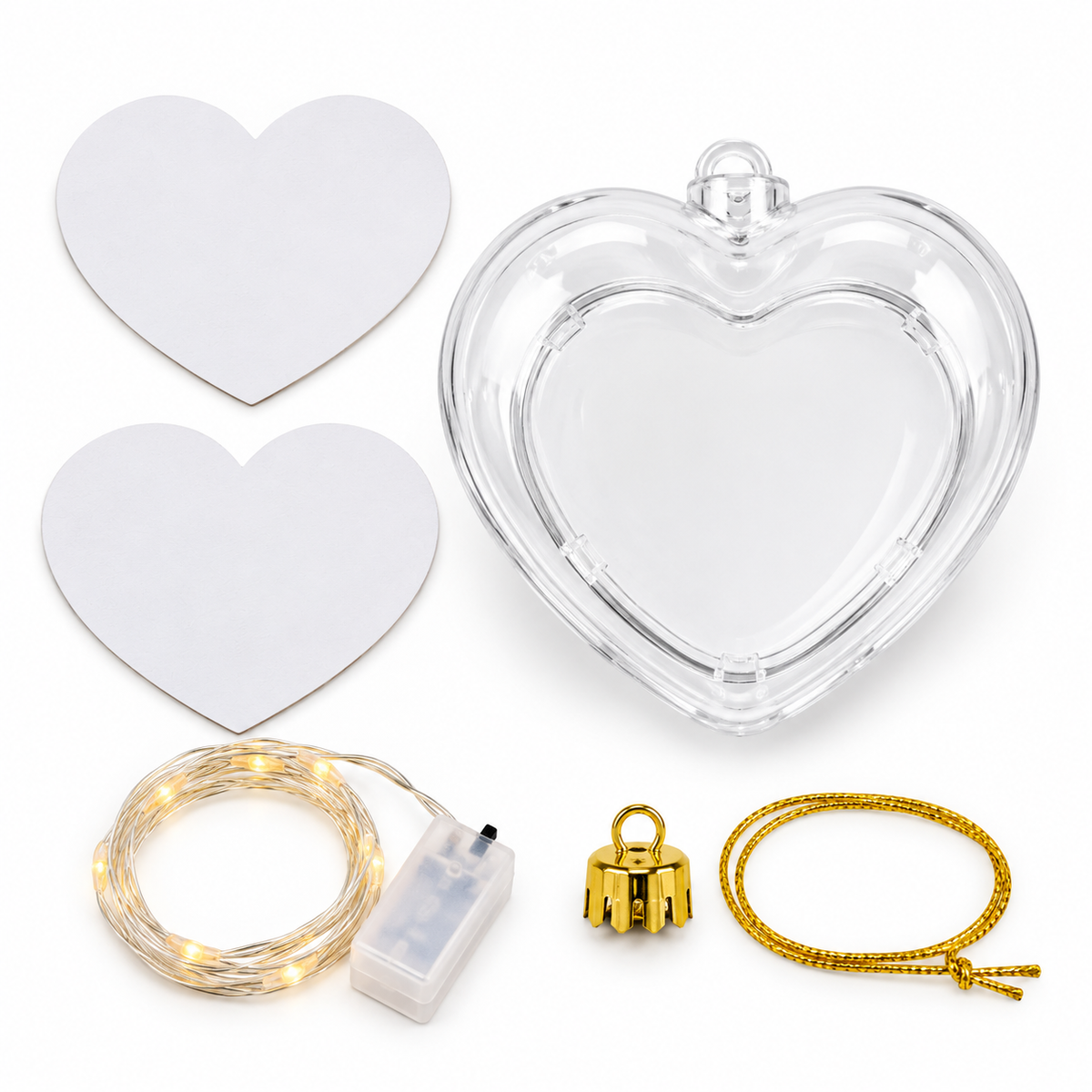 Heart LED Christmas ornament blank kit with two printable inserts