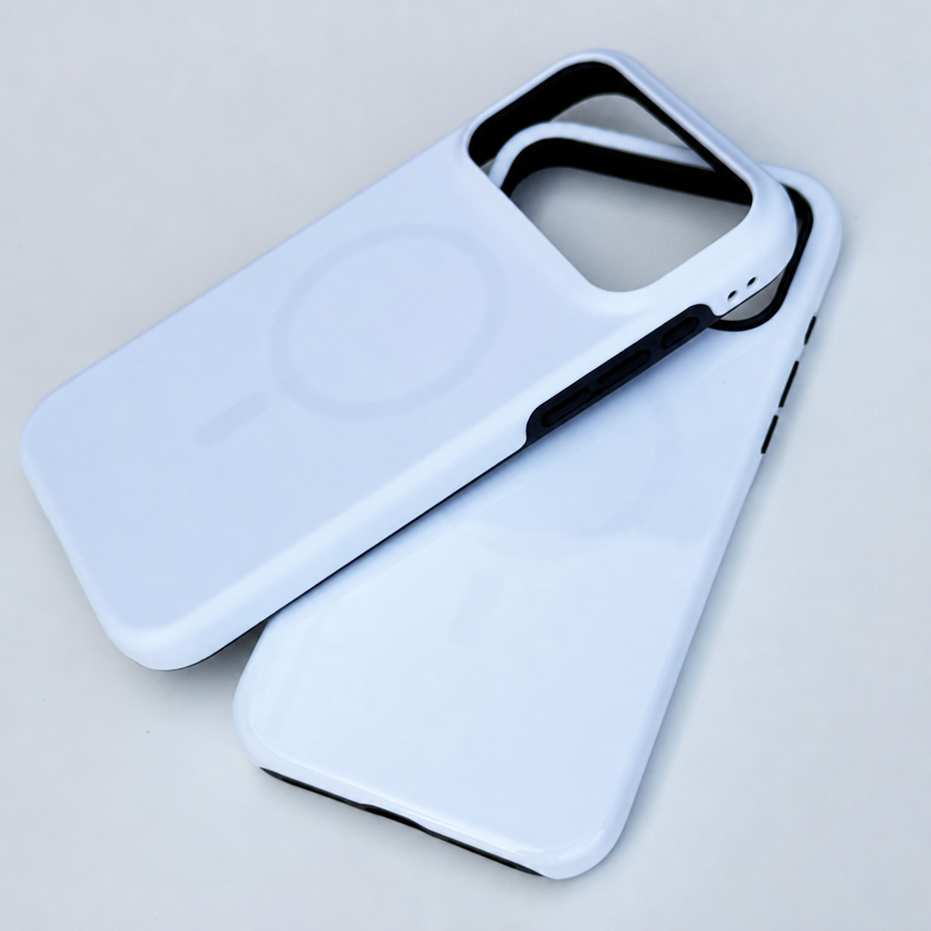 Blank magnetic 2-in-1 sublimation phone case, white with magnet ring