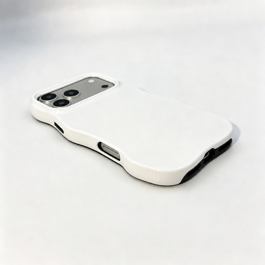 Blank white wavy edge 2-in-1 phone case with a glossy printable surface