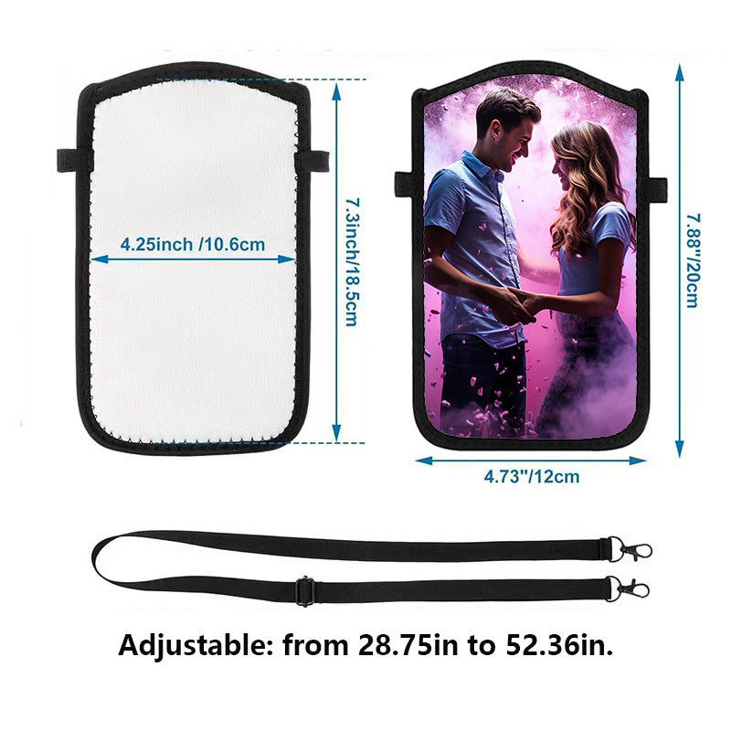 Sublimation Blank Neoprene Phone Pouch - Double-Sided DIY Heat Transfer Crossbody Phone Bag