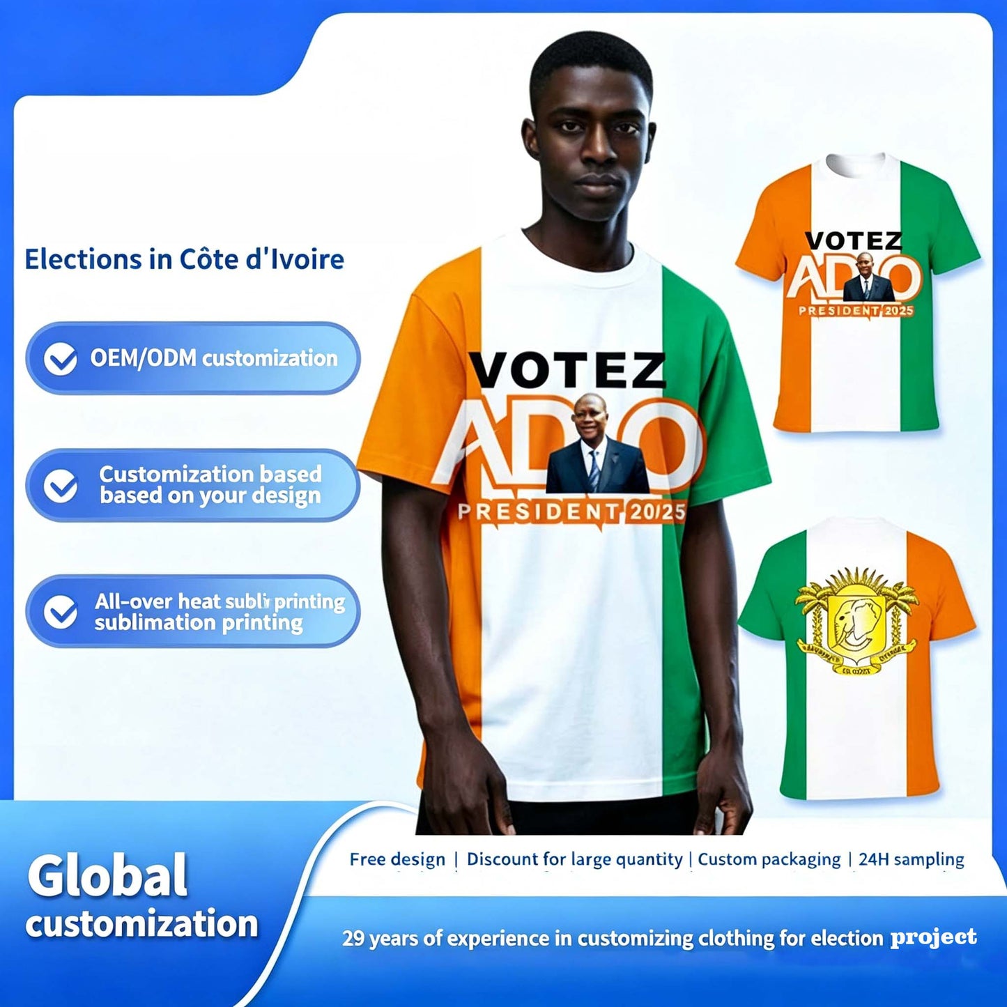 Custom Logo 2026 Election Shirts Sublimation Heat Transfer Printed Blank Advertising Campaign T Shirts Direct Factory