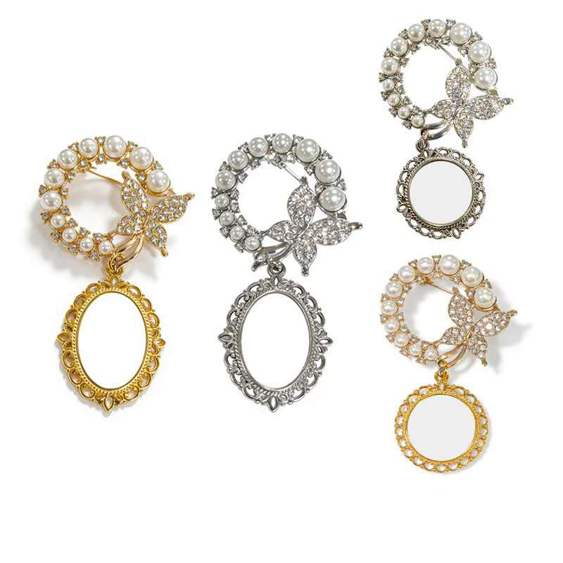 Sublimation blank Badge with pearl and diamond and insert in 2 color 2 shape