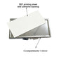 Blank PET printing sheet with adhesive backing resting on the open metal pill box