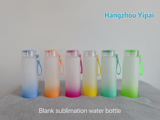 17oz500ml frosted gradient color colored blank sublimation heat transfer printing with lid leak proof gradient color changing glass bottle