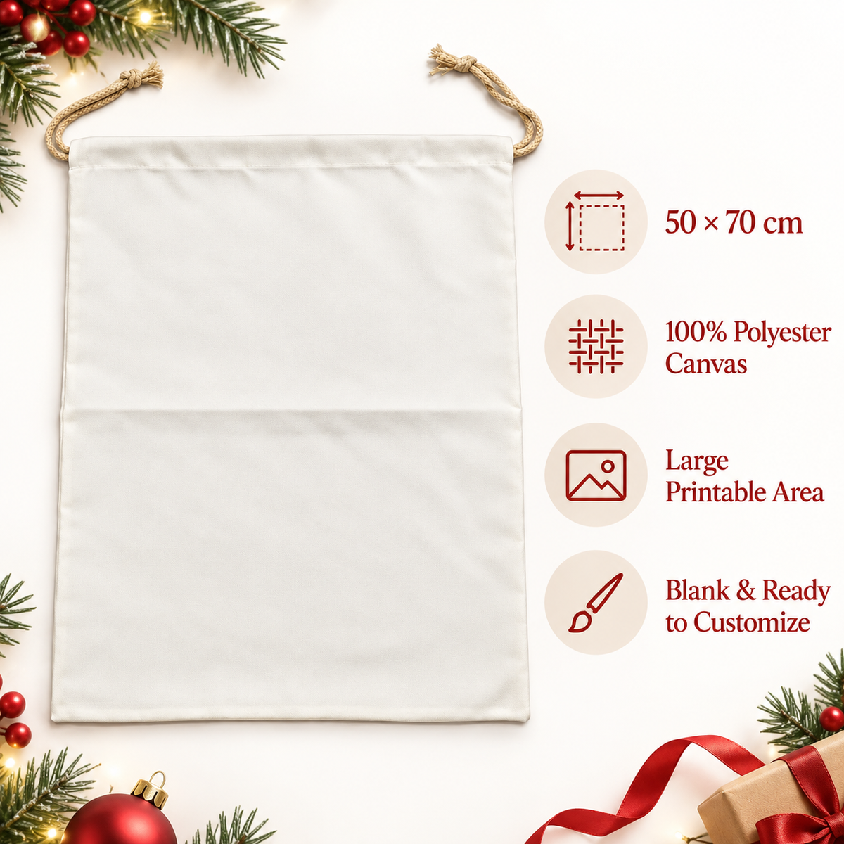 50 × 70 cm Polyester Canvas Santa Sack Blank for Sublimation