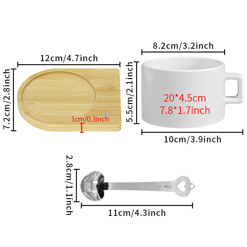 Blank Coffee cup for Sublimaiton with Bamboo base and metal spoon