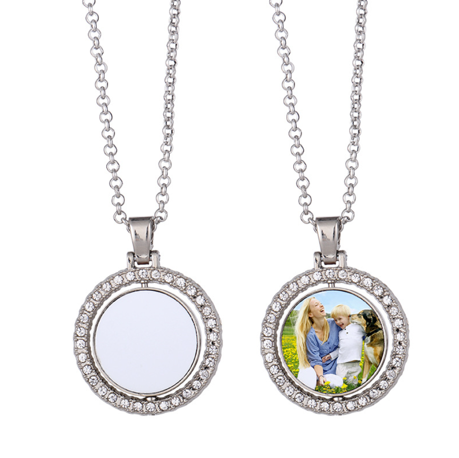 Diamond double-sided rotating patch sublimation blank necklace circular pendant - SP Sublimation