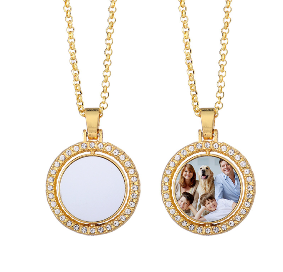 Diamond double-sided rotating patch sublimation blank necklace circular pendant - SP Sublimation